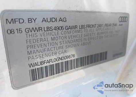 2016 Audi A4 2.0T Premium from USA, damaged, VIN WAUBFAFL0GN009676